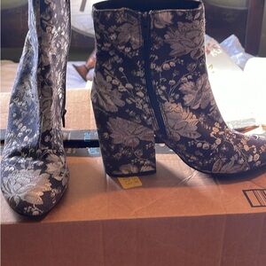 Merona Navy and Silver Floral Ankle Booties